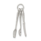 Knife Fork and Spoon 28x10mm Charm Pendant in Real 925 Sterling Silver