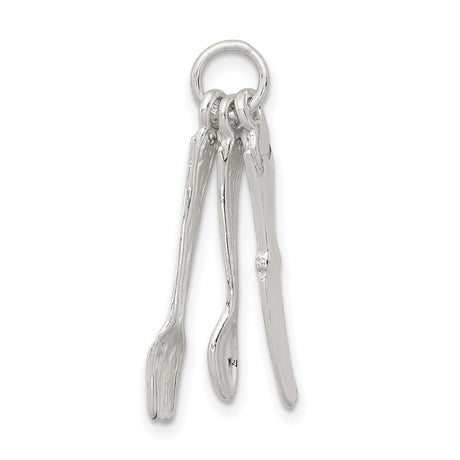 Knife Fork and Spoon 28x10mm Charm Pendant in Real 925 Sterling Silver