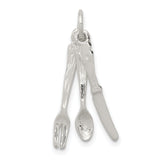 Knife Fork and Spoon 28x10mm Charm Pendant in Real 925 Sterling Silver