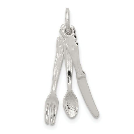 Knife Fork and Spoon 28x10mm Charm Pendant in Real 925 Sterling Silver