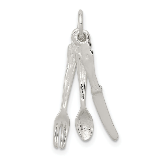 Knife Fork and Spoon 28x10mm Charm Pendant in Real 925 Sterling Silver