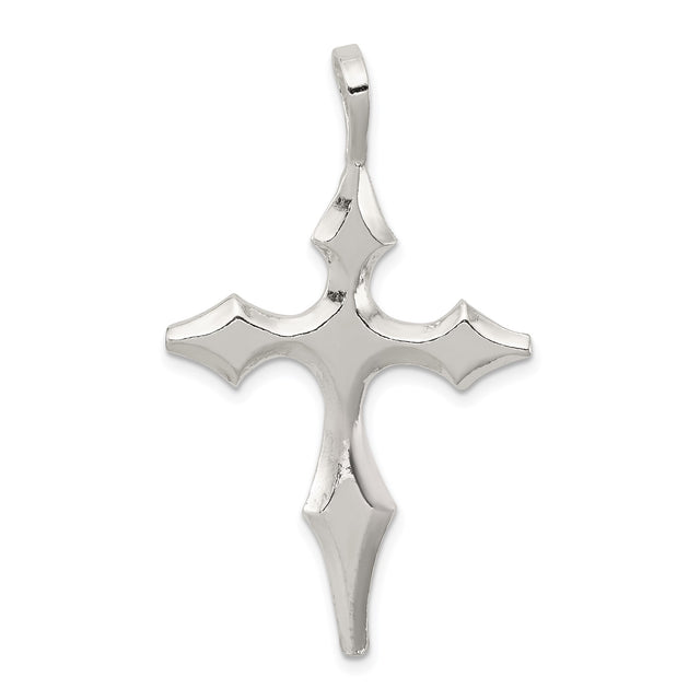 Sterling Silver Cross Pendant with Sculpted Contour Design, Bold Religious Jewelry for Men and Women
