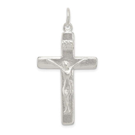 Sterling Silver Crucifix Cross Pendant with Satin Finish and INRI Inscription