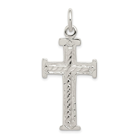 Diamond-Cut Cross Charm Pendant in Real 925 Sterling Silver