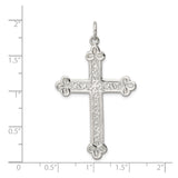 Sterling Silver Cross Pendant with Floral Engraving, Gothic Vintage Style