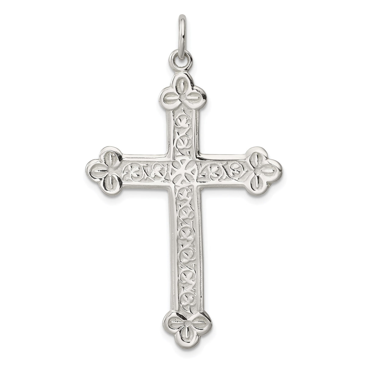 Sterling Silver Cross Pendant with Floral Engraving, Gothic Vintage Style