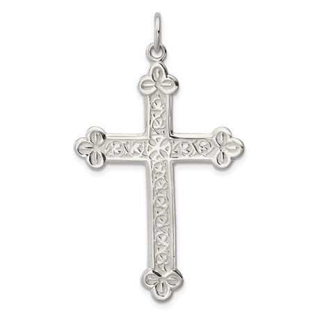 Sterling Silver Cross Pendant with Floral Engraving, Gothic Vintage Style