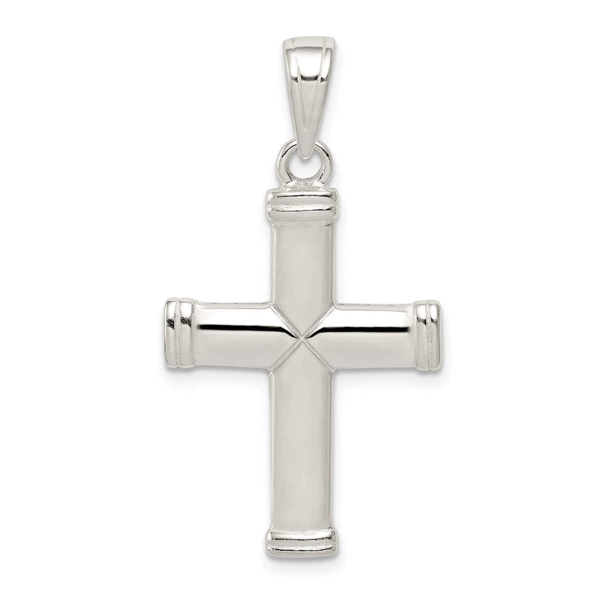 Sterling Silver Cross Pendant with Rope Texture and Sleek Bail, Modern Symmetrical Design