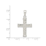 Sterling Silver Cross Pendant with Rope Texture and Sleek Bail, Modern Symmetrical Design