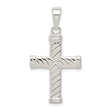 Sterling Silver Cross Pendant with Rope Texture and Sleek Bail, Modern Symmetrical Design