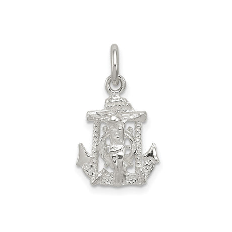 Sterling Silver Anchor Cross Pendant with Twisted Rope Detail, Nautical and Religious Theme