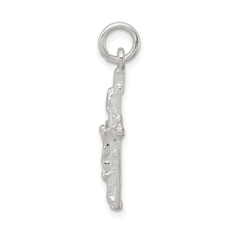 Sterling Silver Crucifix Cross Pendant with INRI and Wood Grain Texture for Men and Women