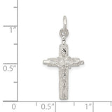 Sterling Silver Crucifix Cross Pendant with INRI and Wood Grain Texture for Men and Women