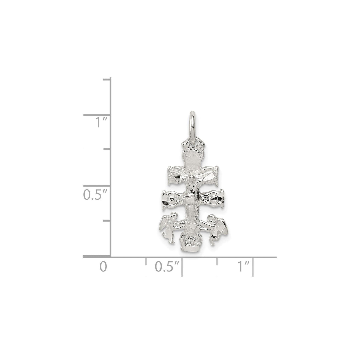 Sterling Silver Crucifix Cross Pendant with Jerusalem Design and Sculpted Angel Details