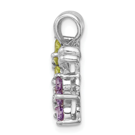 Amethyst and Peridot Floral Charm Pendant in Real 925 Sterling Silver