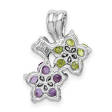 Amethyst and Peridot Floral Charm Pendant in Real 925 Sterling Silver