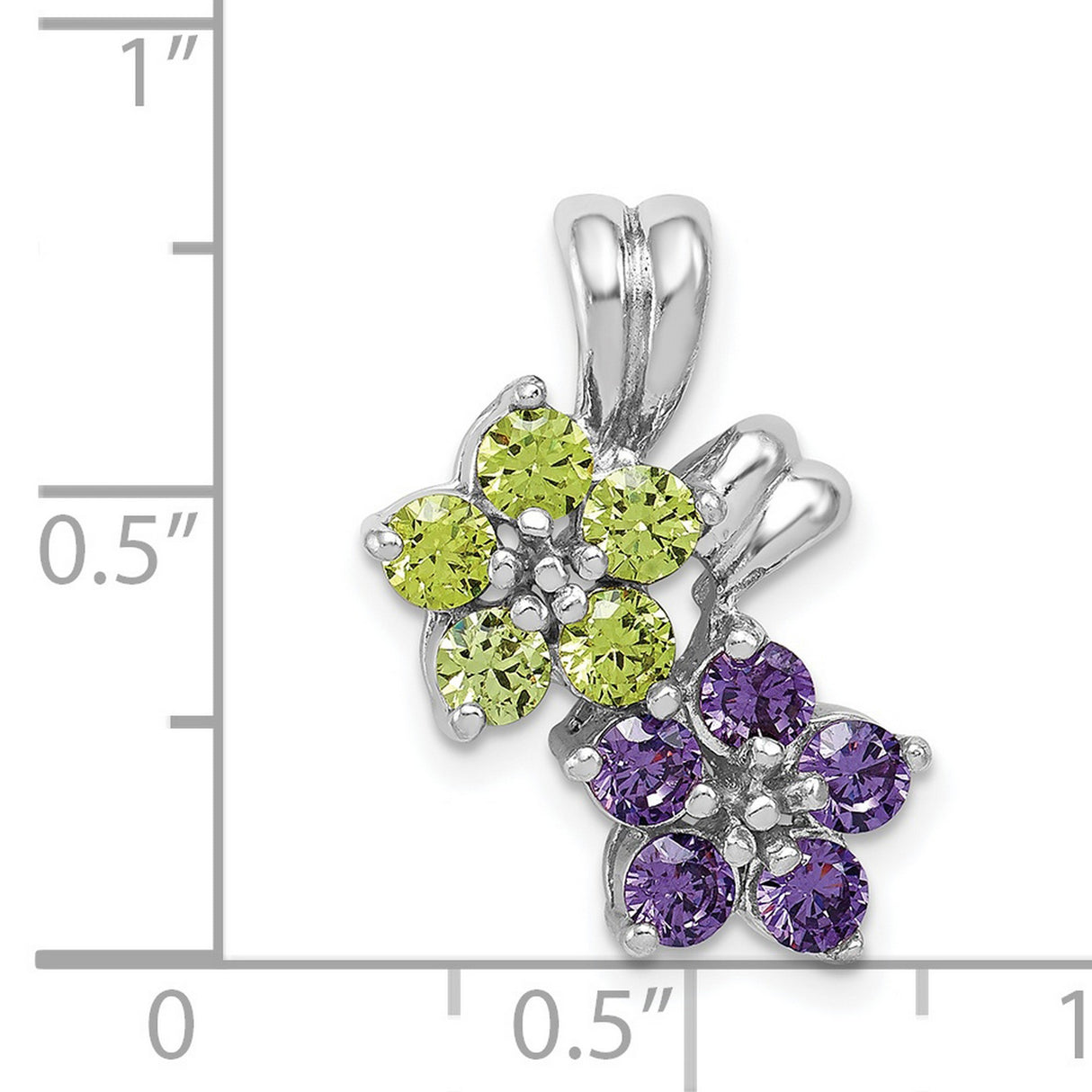 Amethyst and Peridot Floral Charm Pendant in Real 925 Sterling Silver