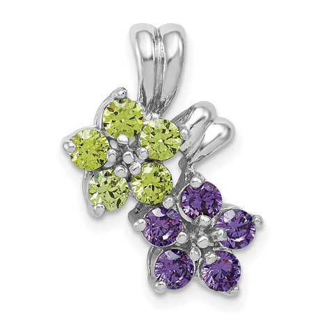 Amethyst and Peridot Floral Charm Pendant in Real 925 Sterling Silver