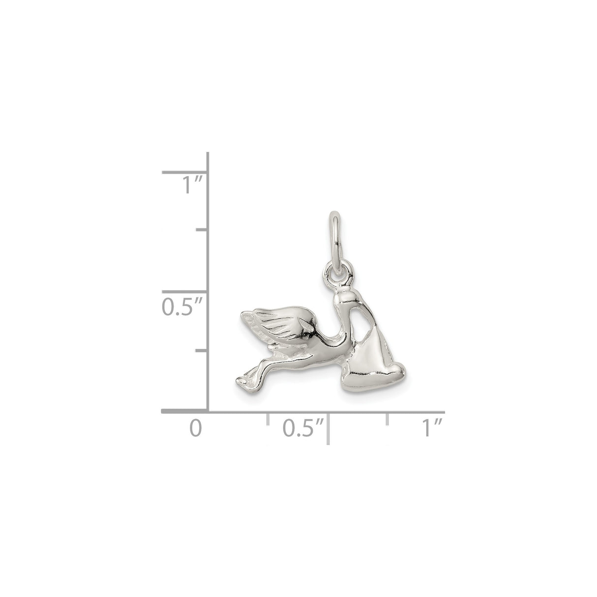 Sterling Silver Stork Charm Pendant Featuring Flying Bird and Baby Bundle, Maternity Theme