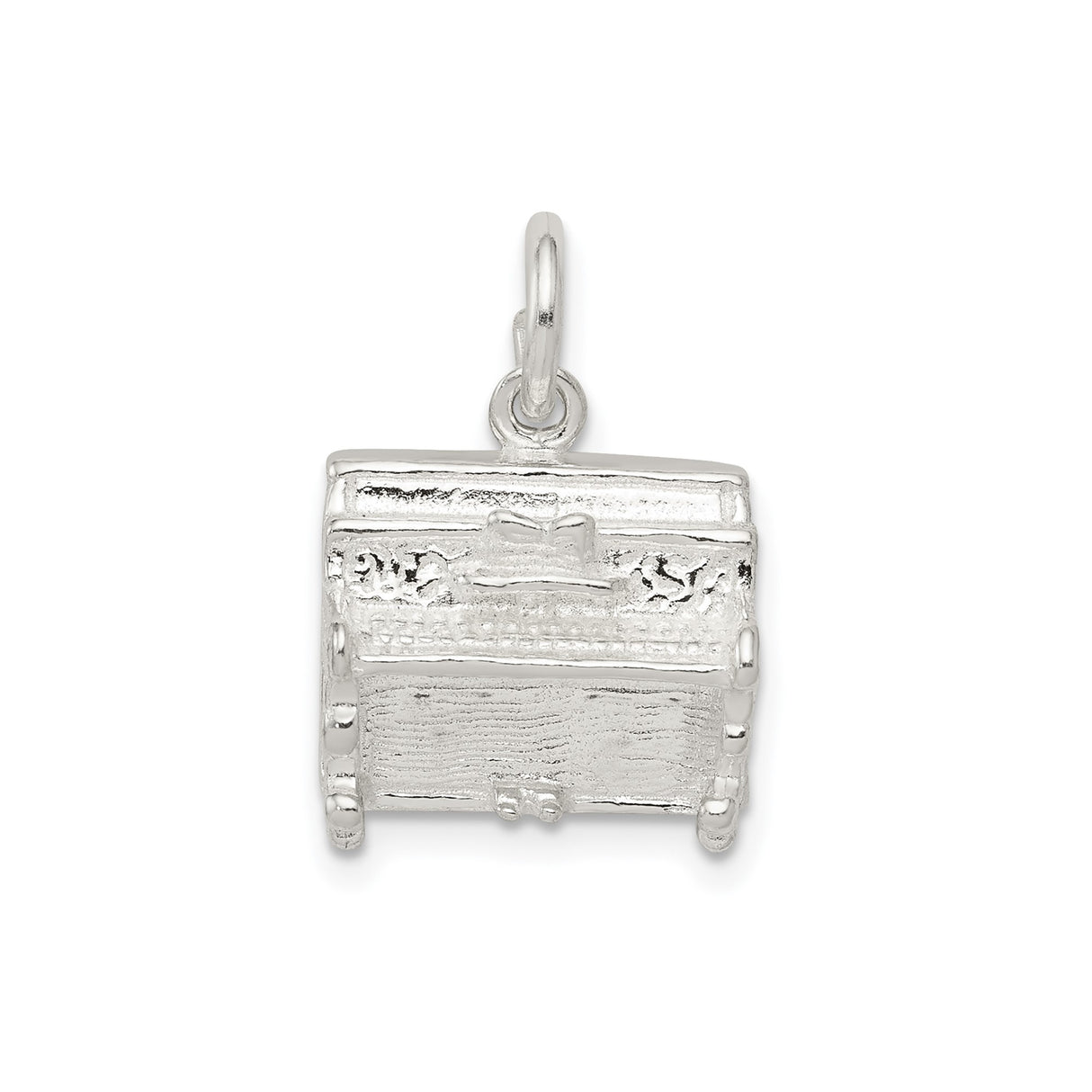 Sterling Silver Coffin Pendant with Bow and Handles, Gothic Casket Charm for Unisex or Bracelet