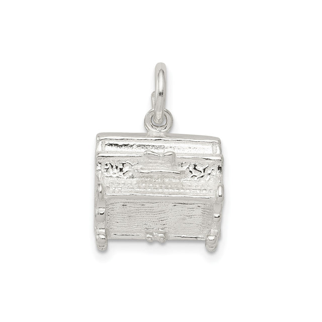 Sterling Silver Coffin Pendant with Bow and Handles, Gothic Casket Charm for Unisex or Bracelet