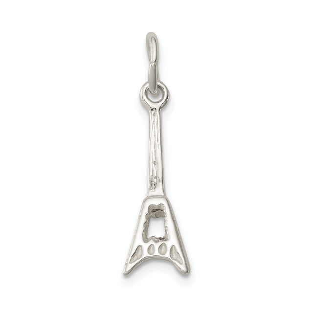 Sterling Silver Electric Guitar Pendant, V Style Rock Jewelry Charm for Music Lovers