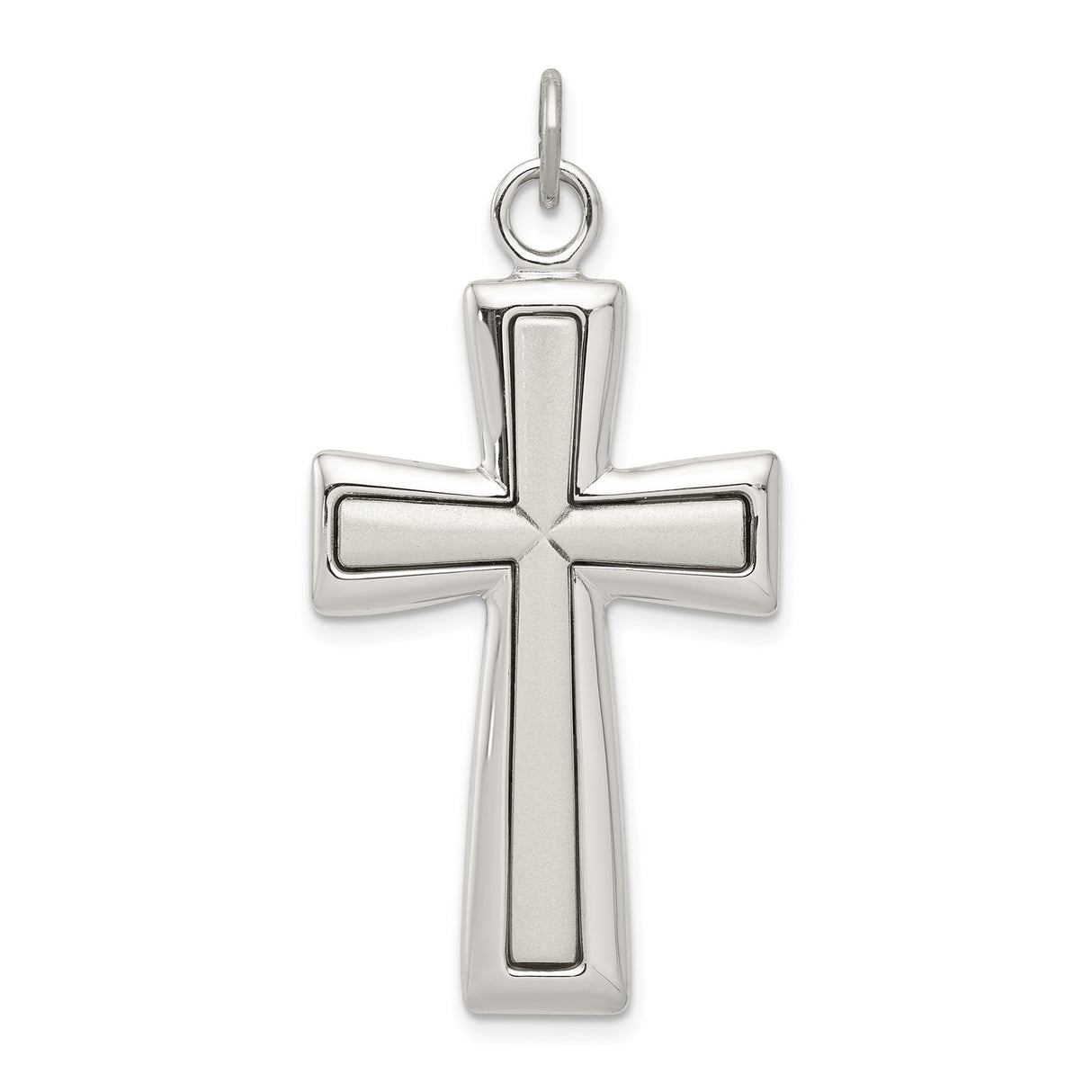 Sterling Silver Latin Cross Pendant with Beveled Edge and High Polish Finish