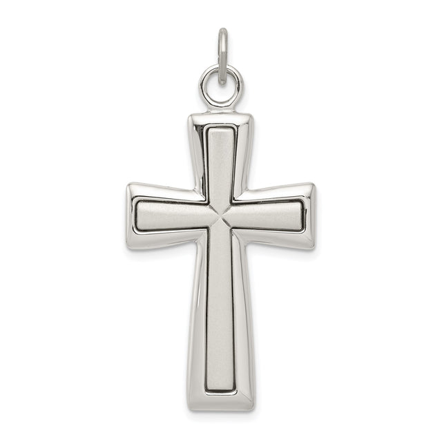 Sterling Silver Latin Cross Pendant with Beveled Edge and High Polish Finish