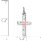 Enameled Cross Charm Pendant in Real 925 Sterling Silver