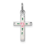 Enameled Cross Charm Pendant in Real 925 Sterling Silver