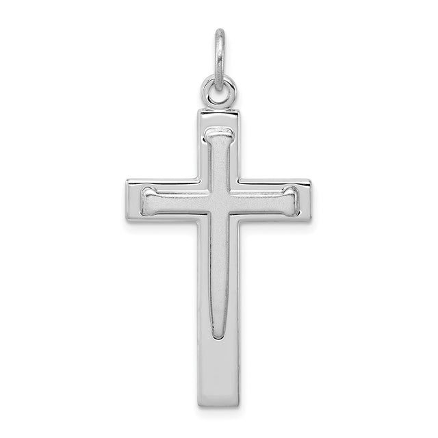 Sterling Silver Cross Pendant with Stylized Inset Design and Matte Finish, Unisex