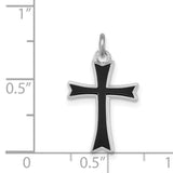 Black Enameled Cross Charm Pendant in Real 925 Sterling Silver