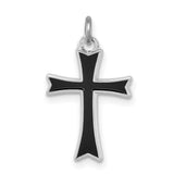 Black Enameled Cross Charm Pendant in Real 925 Sterling Silver