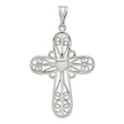 Sterling Silver Cross Pendant with Filigree and Heart Center Detailing, Vintage Religious Style