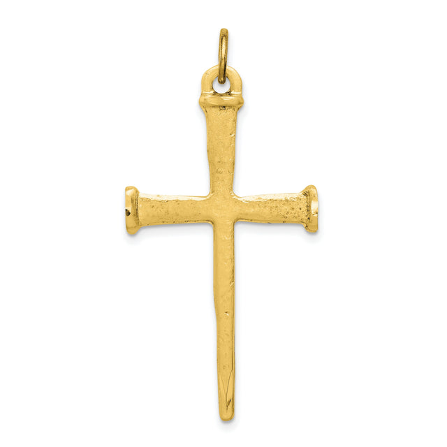 Gold Plated Nail Cross Charm Pendant in Real 925 Sterling SIlver