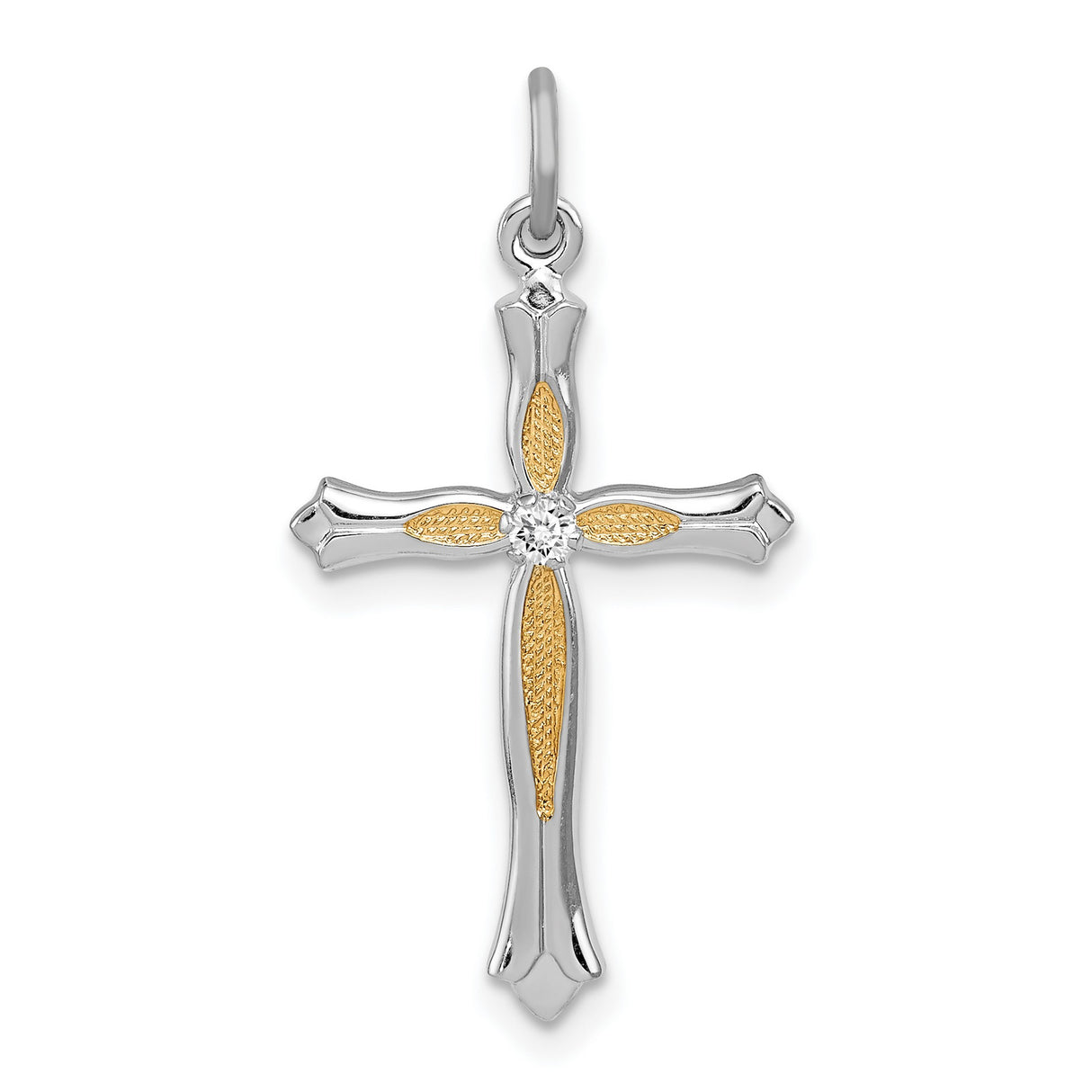 Gold Vermeil CZ Cross Charm Pendant in Real 925 Sterling Silver