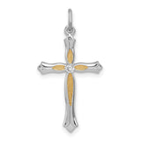Gold Vermeil CZ Cross Charm Pendant in Real 925 Sterling Silver