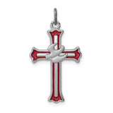 Sterling Silver Cross Pendant with Red Enamel Dove, Christian Faith Symbol for Men and Women