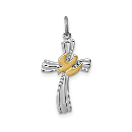 Sterling Silver Cross Pendant with Gold Vermeil Dove Symbol, Religious Faith Jewelry