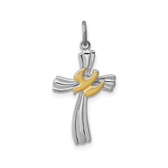 Sterling Silver Cross Pendant with Gold Vermeil Dove Symbol, Religious Faith Jewelry