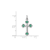 Sterling Silver Cross Pendant with Green Enamel, Emerald Inlay, and Patonce Starburst Design