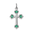 Sterling Silver Cross Pendant with Green Enamel, Emerald Inlay, and Patonce Starburst Design