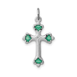 Sterling Silver Cross Pendant with Green Enamel, Emerald Inlay, and Patonce Starburst Design