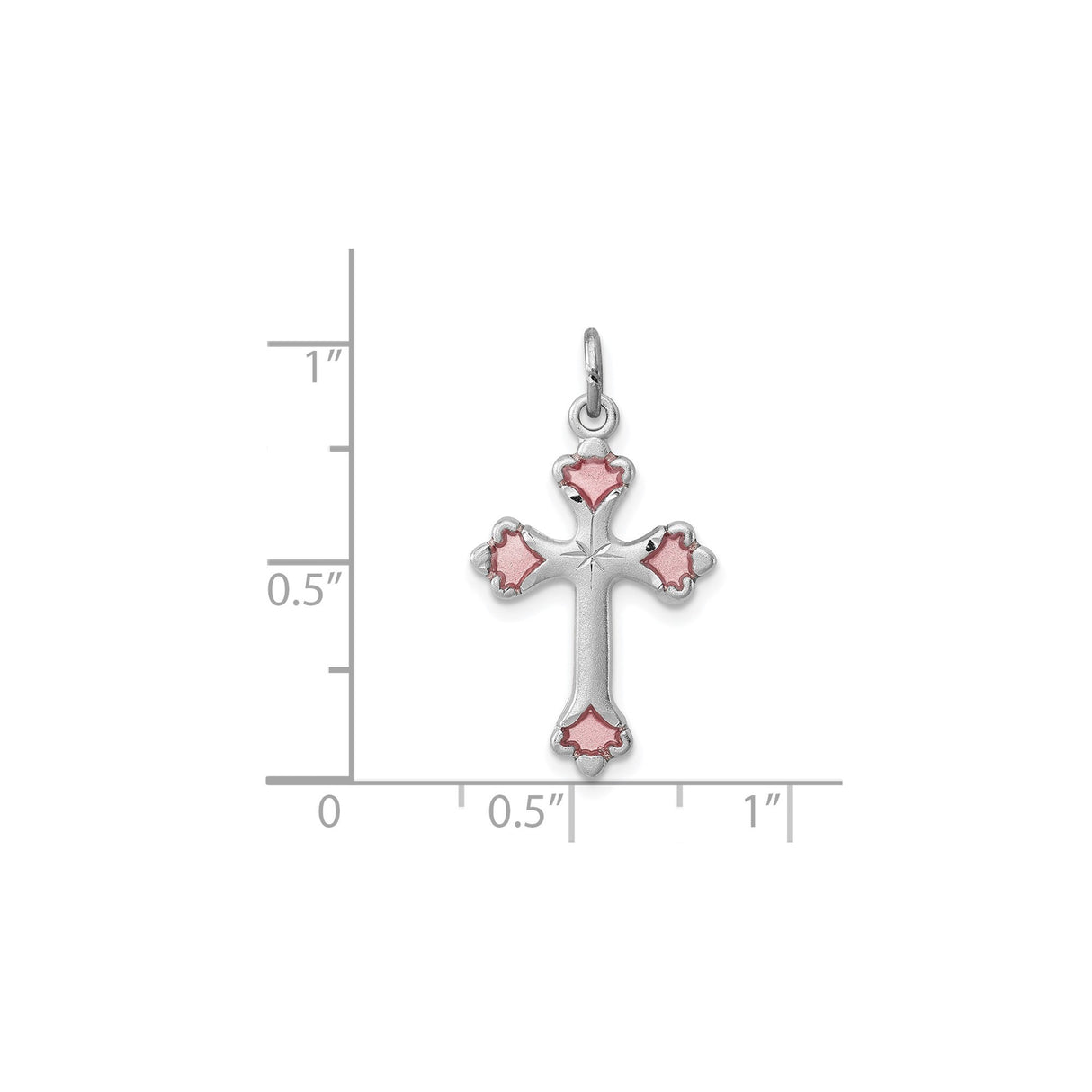 Sterling Silver Cross Pendant with Pink Enamel Floral Detail, Religious Design for Men and Women