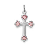 Sterling Silver Cross Pendant with Pink Enamel Floral Detail, Religious Design for Men and Women