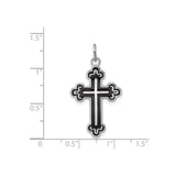 Sterling Silver Budded Cross Pendant with Black Enamel Inlay, Gothic Religious Design