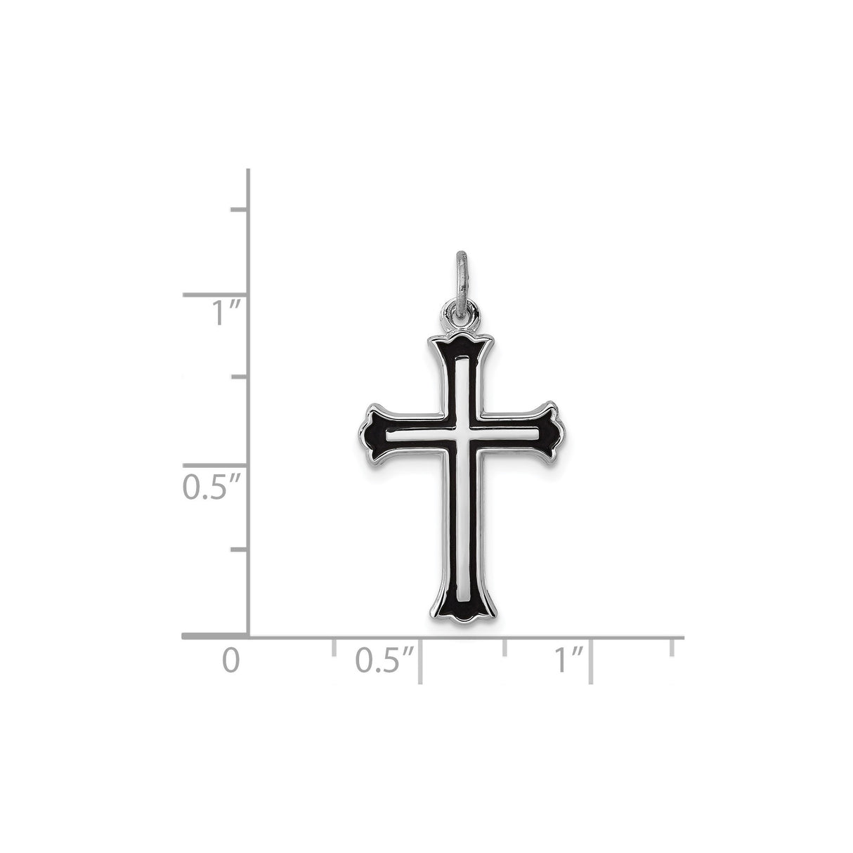 Sterling Silver Cross Pendant with Black Enamel, Flared Tip Fleur Design, Vintage Style