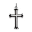 Sterling Silver Cross Pendant with Black Enamel, Flared Tip Fleur Design, Vintage Style