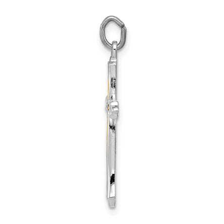 Sterling Silver Two Tone Cross Pendant with Fluted Arms and Polished Finish