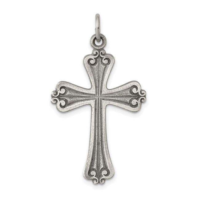 Sterling Silver Cross Pendant with Antique Finish, Baroque Gothic Style for Men and Women